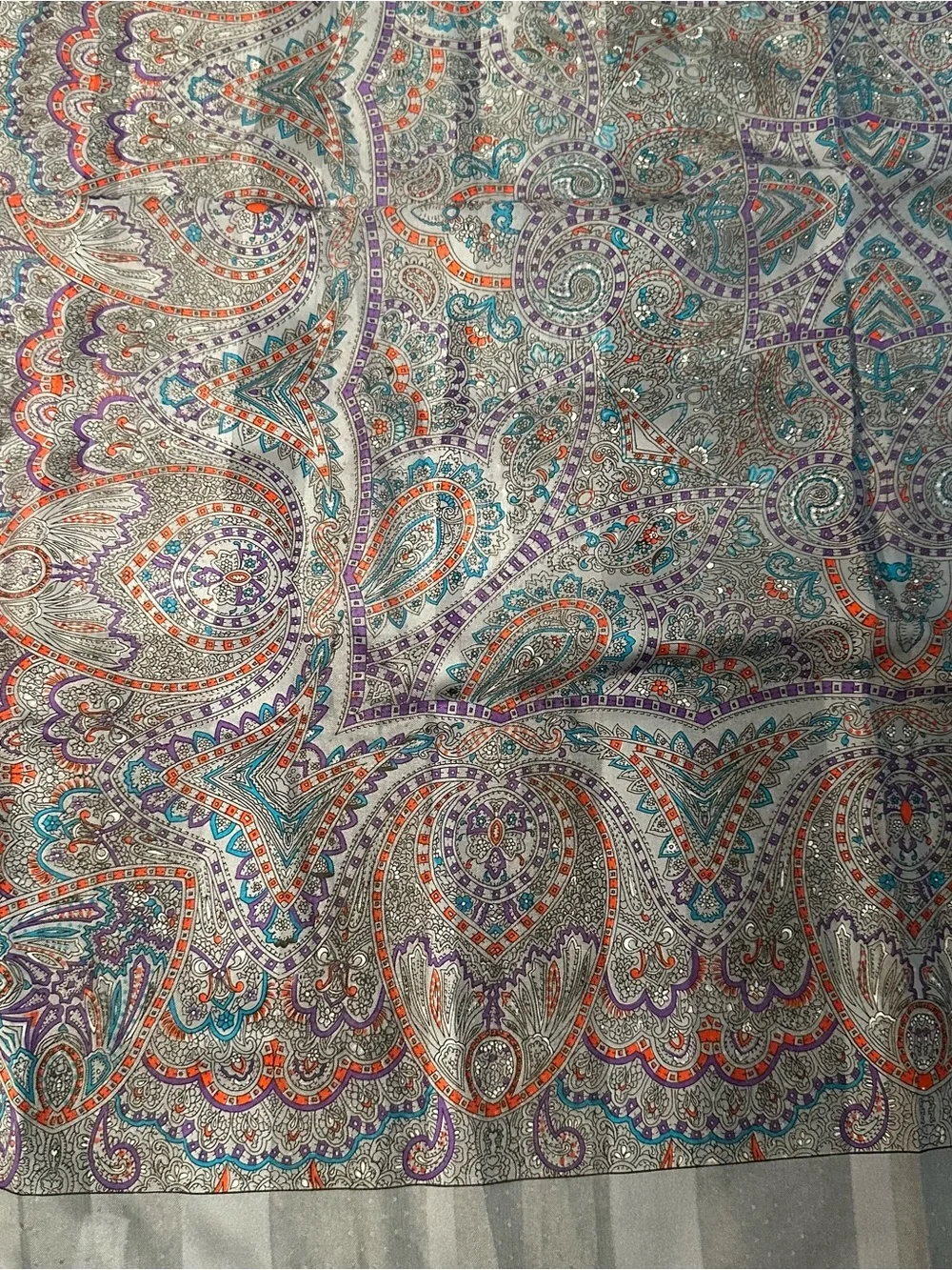 Vintage I Shalom & Co Gray Multicolor Paisley Medallion Square Scarf Made Italy
